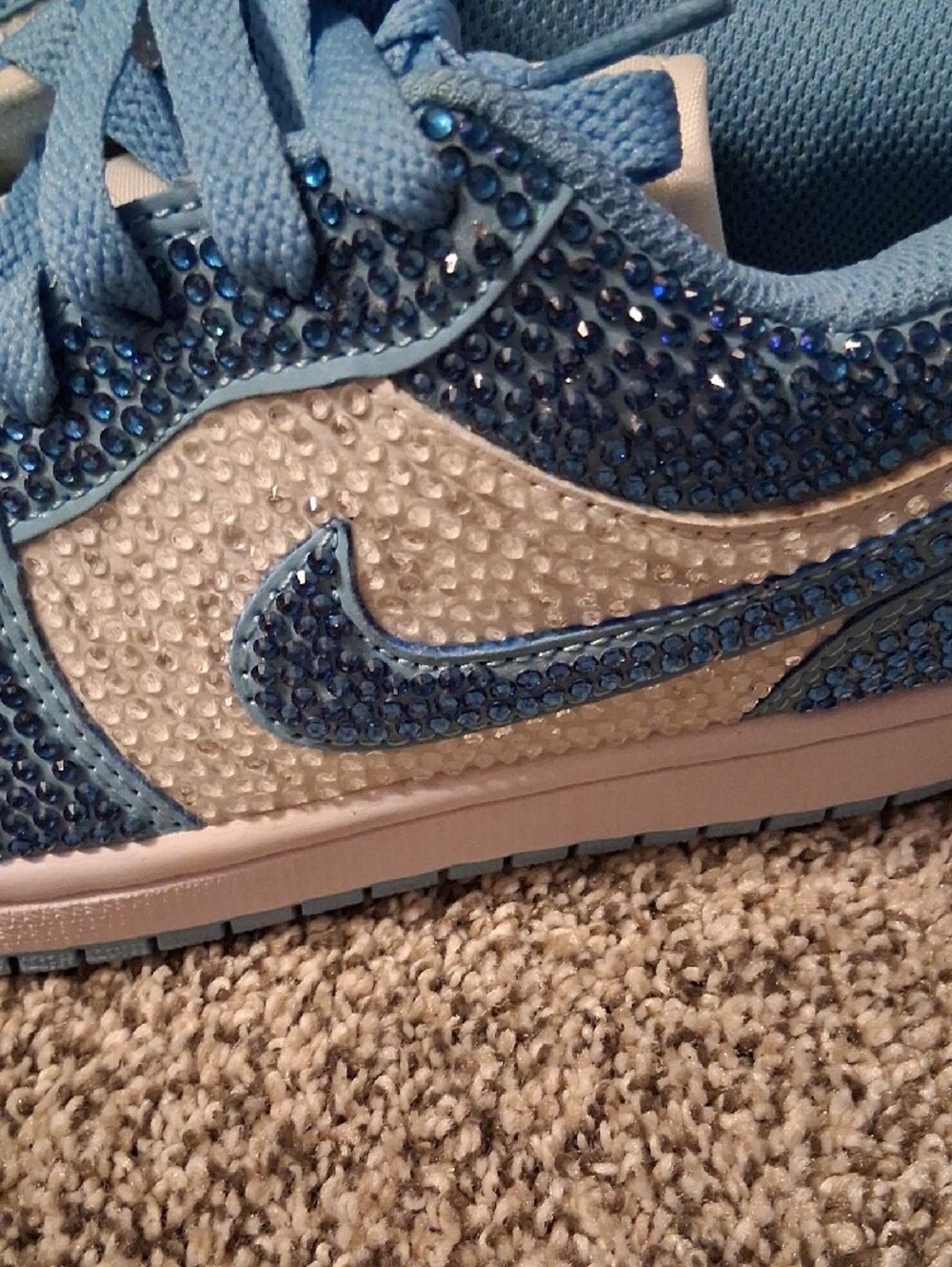 Nike Air Jordan 1 - Blue and White Crystal-Embellished Low-Top Sneakers - Picture 3 of 4